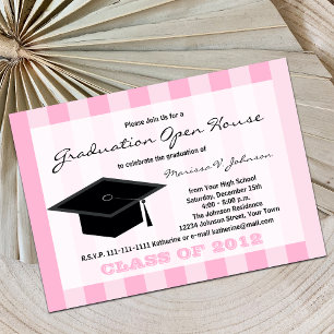 Graduation Open House Announcement Pink Stripes