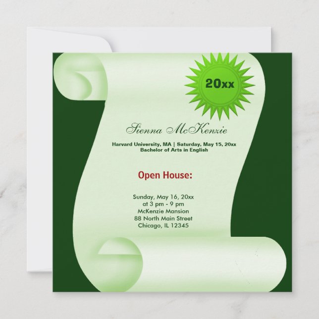 Graduation Open House (Green) Announcement (Front)