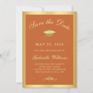 Graduation Orange Gold Frame Save the Date Announcement