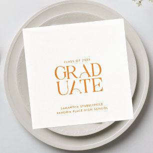 Graduation Orange Typography Grad Party Paper Napkin