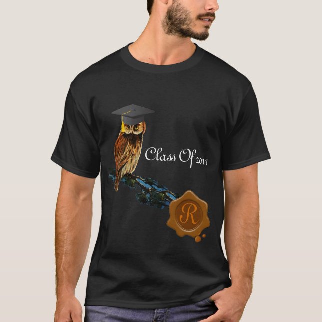 GRADUATION OWL  AND BROWN WAX SEAL MONOGRAM T-Shirt (Front)
