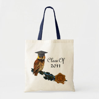 GRADUATION OWL AND BROWN WAX SEAL MONOGRAM TOTE BAG