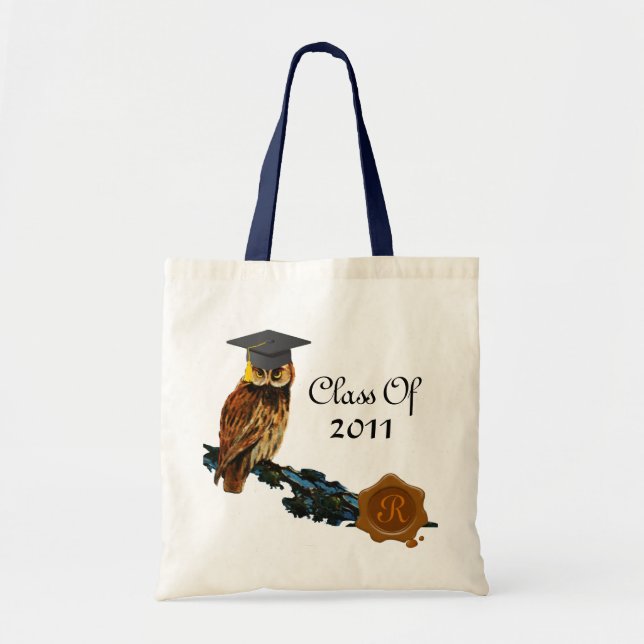 GRADUATION OWL  AND BROWN WAX SEAL MONOGRAM TOTE BAG (Front)