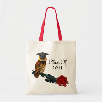 GRADUATION OWL AND RED WAX SEAL MONOGRAM TOTE BAG