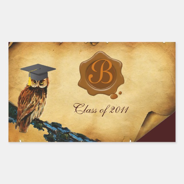 GRADUATION OWL PARCHMENT BROWN WAX SEAL MONOGRAM (Front)