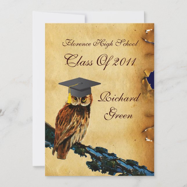 GRADUATION OWL PARCHMENT WAX SEAL MONOGRAM Felt Invitation (Front)
