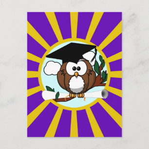 Graduation Owl Purple And Gold School Colours Announcement Postcard