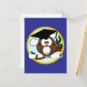 Graduation Owl School Colours Blue Announcement Postcard