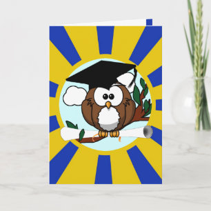 Graduation Owl With Blue And Gold School Colours Card