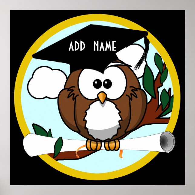 Graduation Owl With Cap & Diploma Poster (Front)