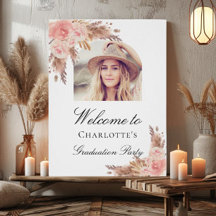 Graduation pampas grass blush pink arch photo poster