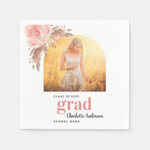 Graduation pampas grass photo blush arch napkin