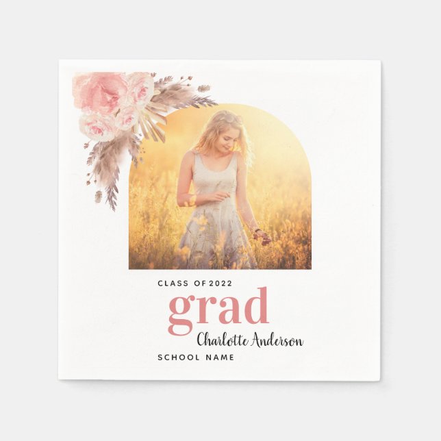 Graduation pampas grass photo blush arch napkin (Front)