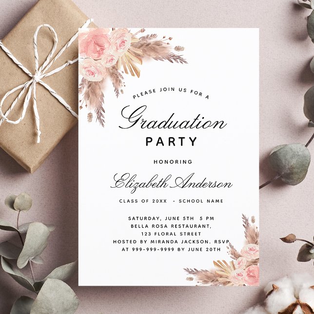 Graduation pampas grass rose gold blush 2025 invitation (Creator Uploaded)