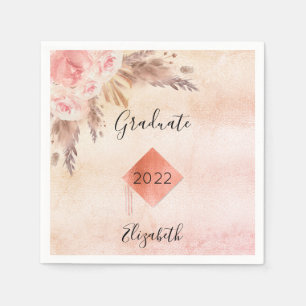 Graduation pampas grass rose gold blush floral napkin