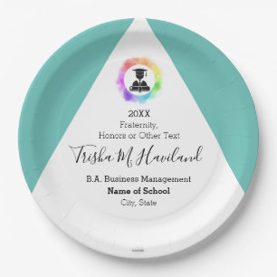 Graduation Paper Plate Aqua and White HAMbyWG