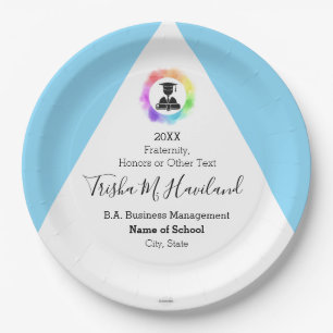 Graduation Paper Plate Blue and White HAMbyWG
