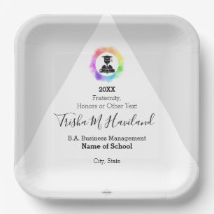 Graduation Paper Plate Light Grey and White HAMbWG