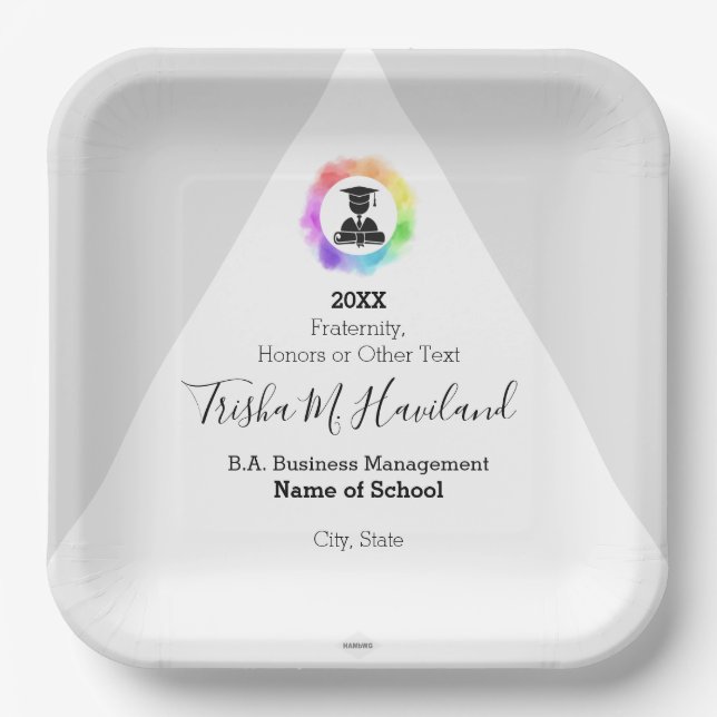 Graduation Paper Plate Light Grey and White HAMbWG (Front)