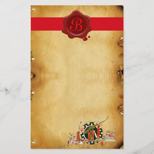 GRADUATION PARCHMENT RED WAX SEAL MONOGRAM STATIONERY (Front)