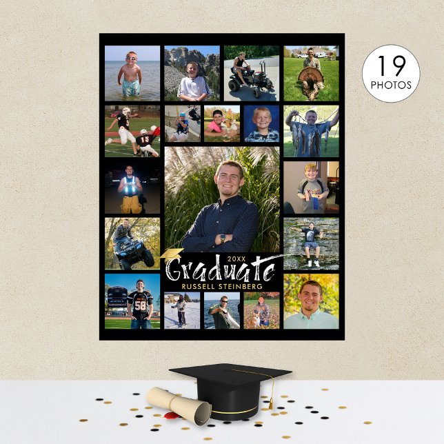 Graduation Party 19 Photo Display Brush Typography Poster (Creator Uploaded)