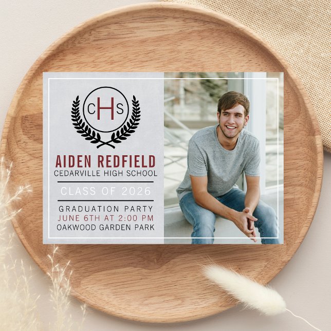 Graduation Party 2020 Monogram Maroon Invitation (Creator Uploaded)