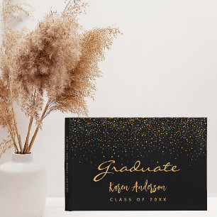 Graduation party 2021 graduate black gold confetti guest book