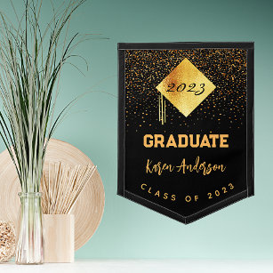 Graduation party 2024 graduate black gold cap pennant