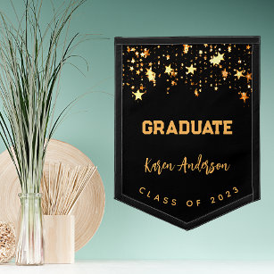 Graduation party 2024 graduate black gold stars pennant