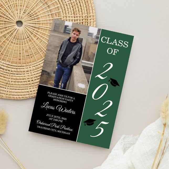 Graduation Party 2025 Grad Hat Green Invitation (Creator Uploaded)