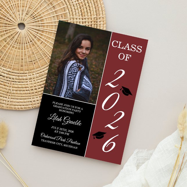 Graduation Party 2025 Grad Hat Maroon Invitation (Creator Uploaded)