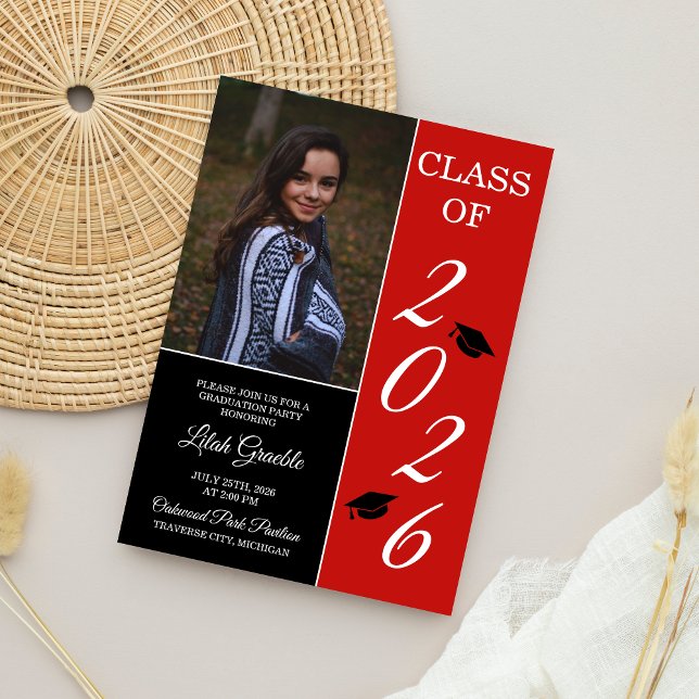 Graduation Party 2025 Grad Hat Red Invitation (Creator Uploaded)