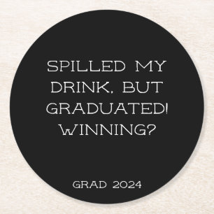Graduation Party 2025 Grad Slogan Black Simple Round Paper Coaster