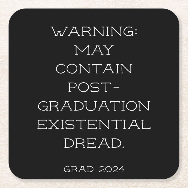 Graduation Party 2025 Grad Slogan Black Simple  Square Paper Coaster (Front)