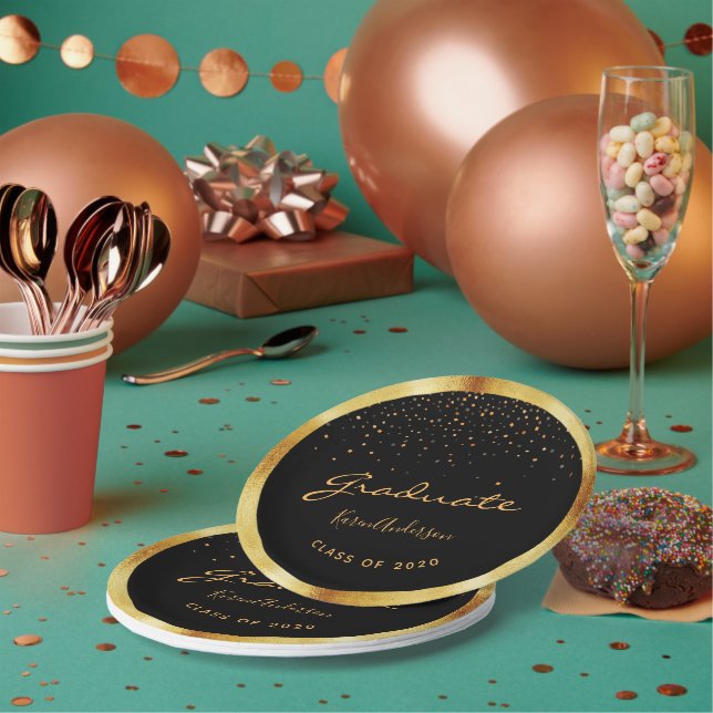 Graduation party 2025 graduate black gold paper plate (Multi)