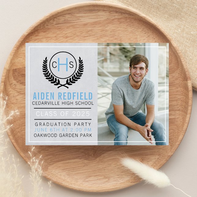 Graduation Party 2025 Monogram Light Blue Invitation (Creator Uploaded)