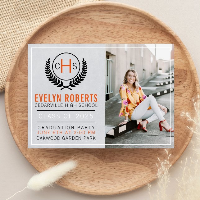 Graduation Party 2025 Monogram Orange Invitation (Creator Uploaded)