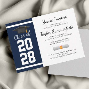 Graduation Party 2025 Navy Blue White Graduate Invitation