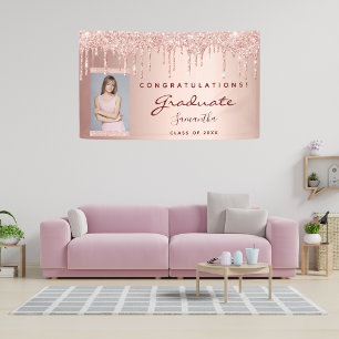 Graduation party 2025 photo rose gold drips banner