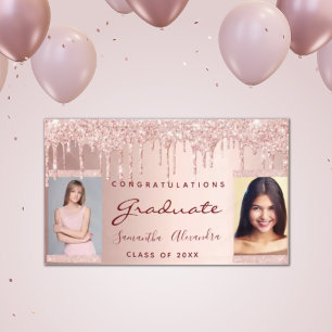 Graduation party 2025 photo rose gold glitter drip banner