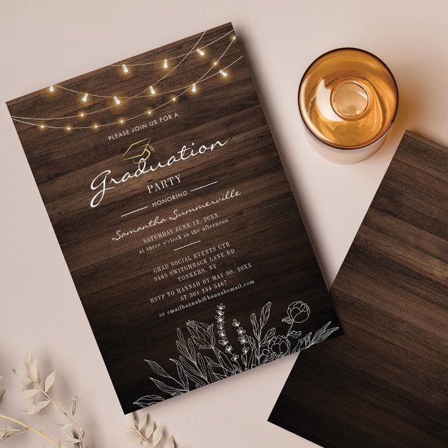 Graduation Party 2025 Rustic String Lights Invitation (Creator Uploaded)