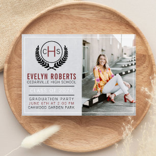 Graduation Party 2026 Monogram Maroon Invitation