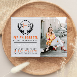 Graduation Party 2026 Monogram Orange Invitation
