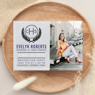 Graduation Party 2026 Monogram Purple Invitation