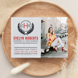 Graduation Party 2026 Monogram Red Invitation