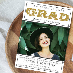 Graduation Party 2026 Open House Photo Gold Invitation