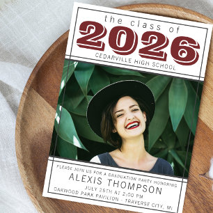 Graduation Party 2026 Open House Photo Maroon Invitation