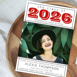 Graduation Party 2026 Open House Photo Red Invitation