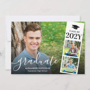 Graduation Party 3 Photo Collage Modern Invitation