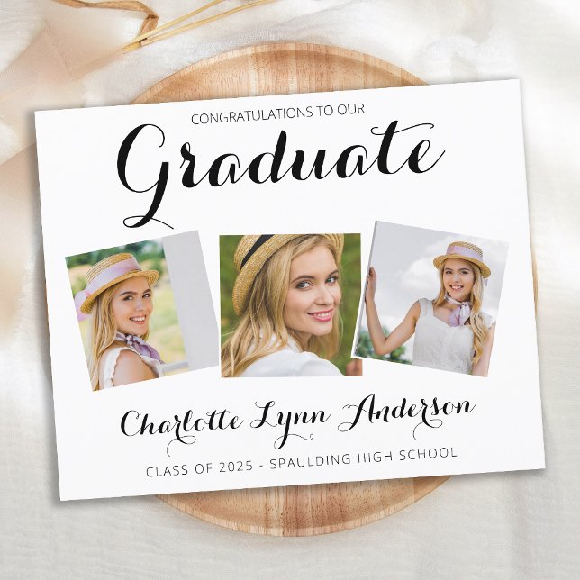 Graduation Party 3 Photo Elegant Budget Invitation (Creator Uploaded)